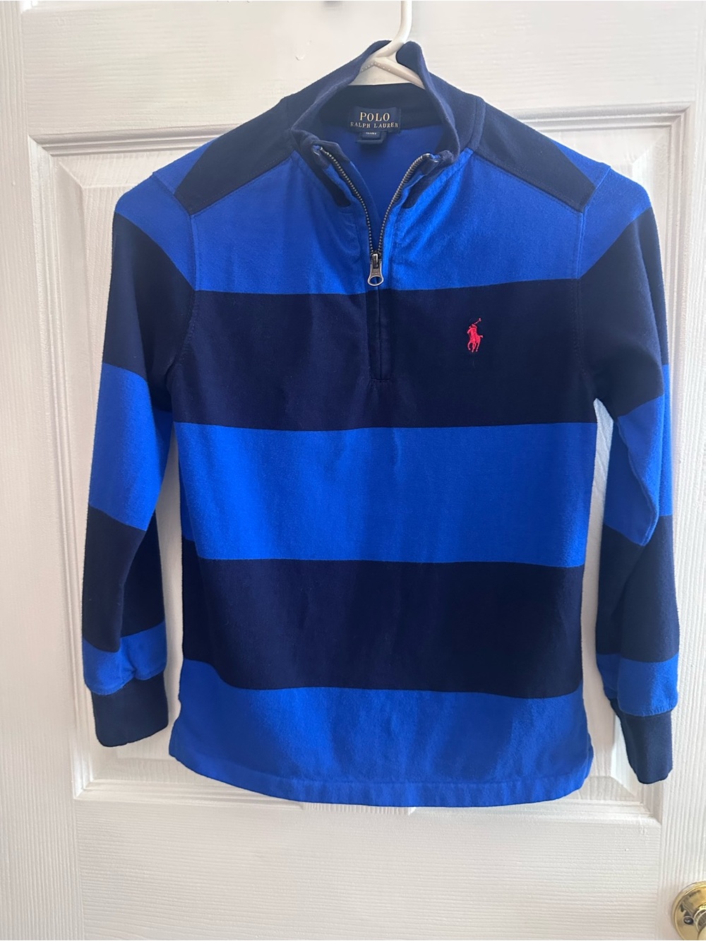 Ralph Lauren Boys' Blue & Navy Striped 1/4 Zip Rugby Pullover